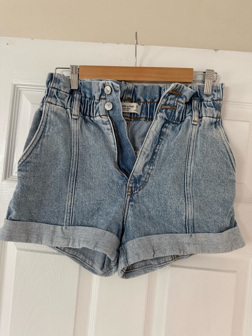Abercrombie & Fitch Light Blue Denim Paperbag Waist Shorts